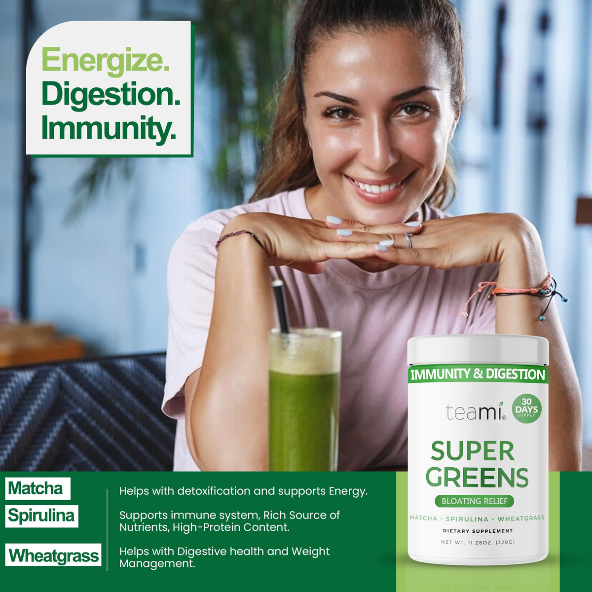 Teami Organic Super Greens Powder for Immunity & Digestion - 32 Servings - image 5