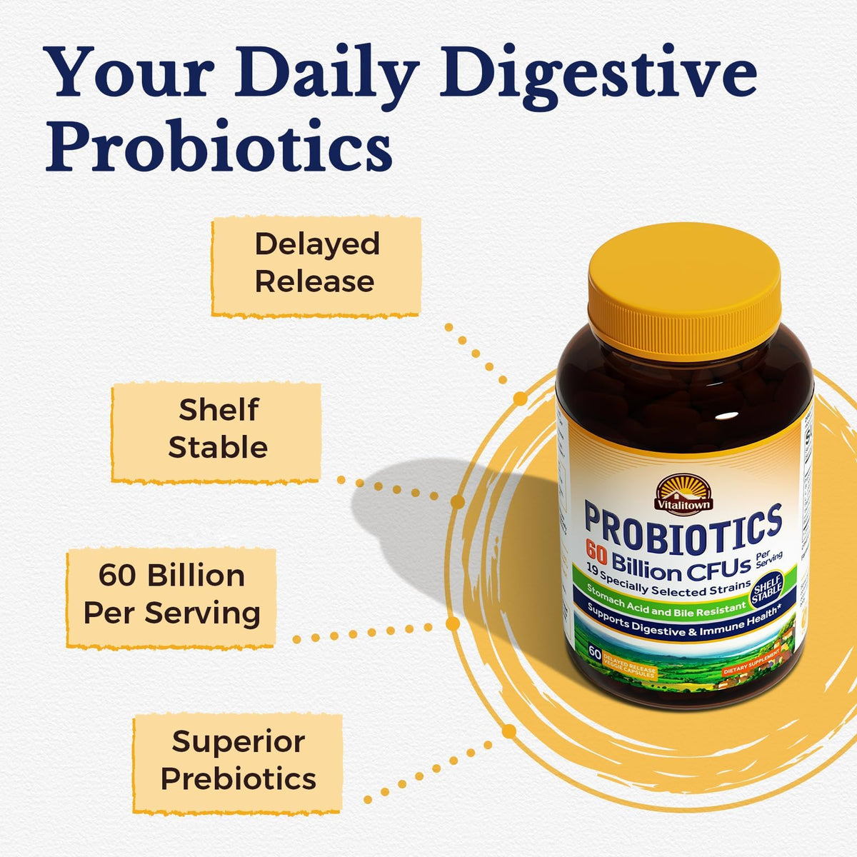 Vitalitown Probiotics + Prebiotics 60 Billion CFUs - 60 Vegetarian Capsules - image 2