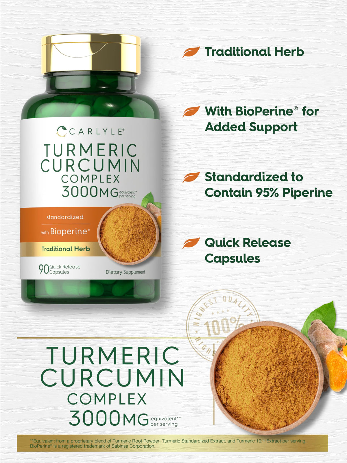 Carlyle Turmeric Curcumin with Black Pepper - 90 Capsules - image 4