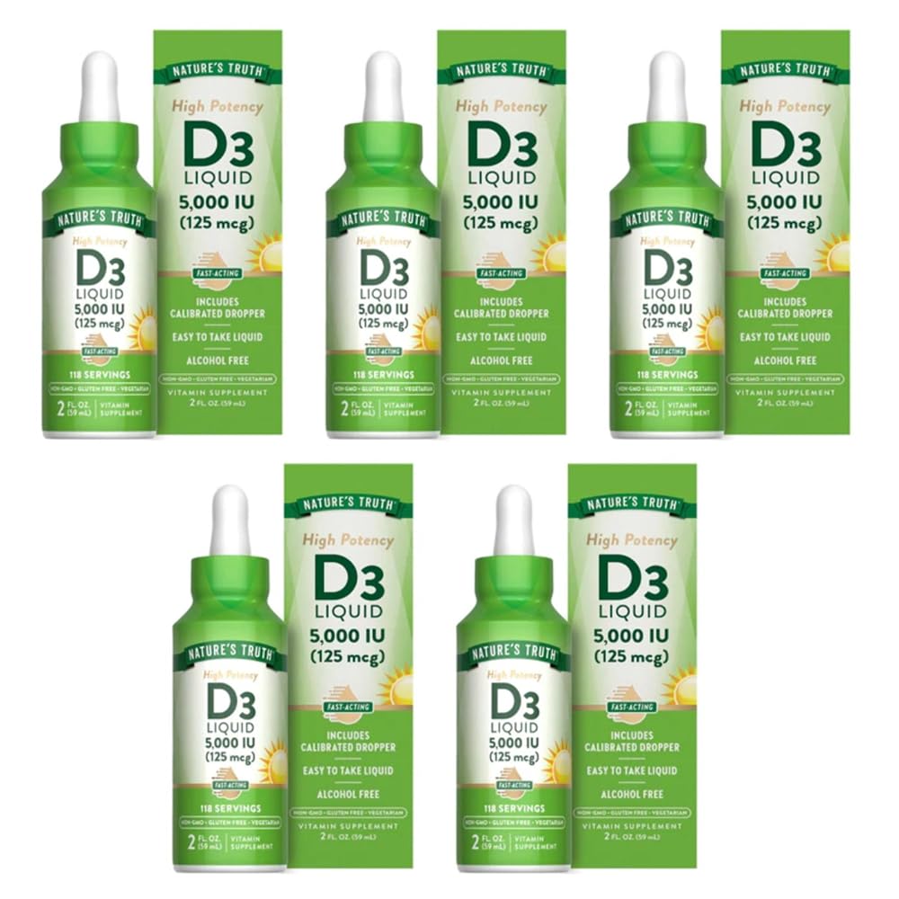 Nature's Truth Vitamin D3 5000 IU Liquid - Pack of 5 (2 oz each)