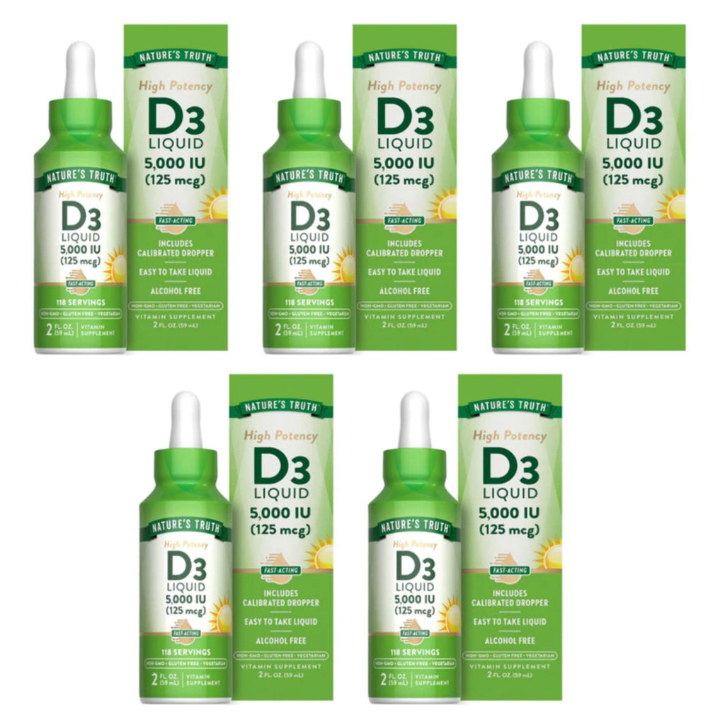 Nature's Truth Vitamin D3 5000 IU Liquid - Pack of 5 (2 oz each)
