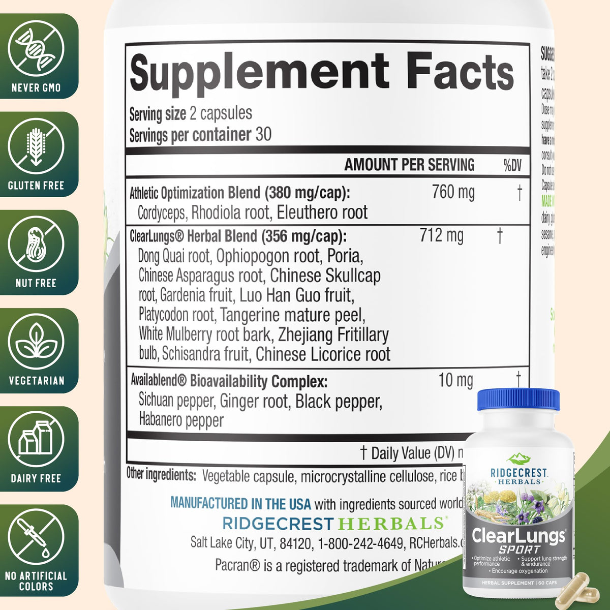 RidgeCrest Herbals ClearLungs Sport Lung Support - 60 Capsules - image 3