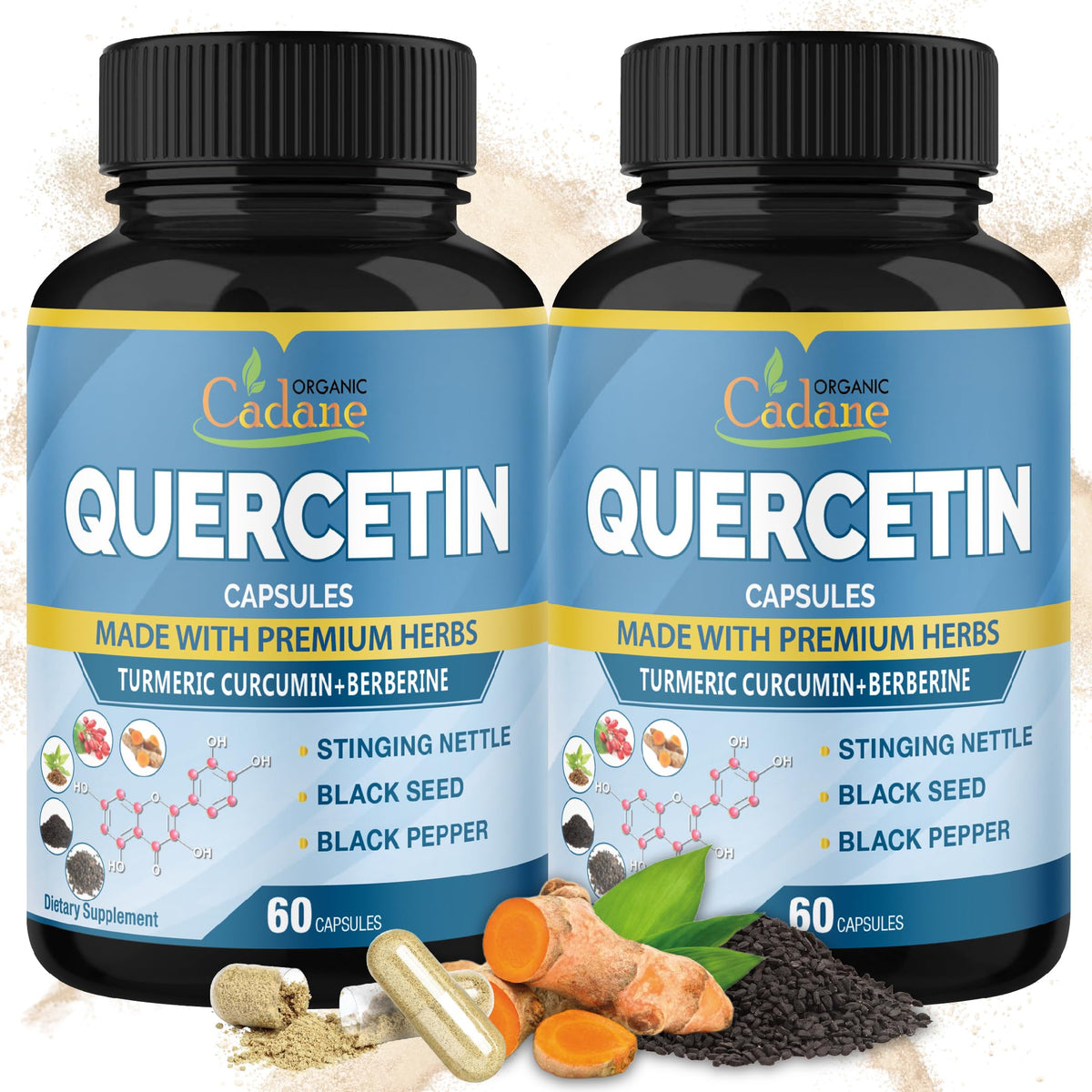 Organic Cadane Quercetin with Turmeric & Berberine - 120 Capsules