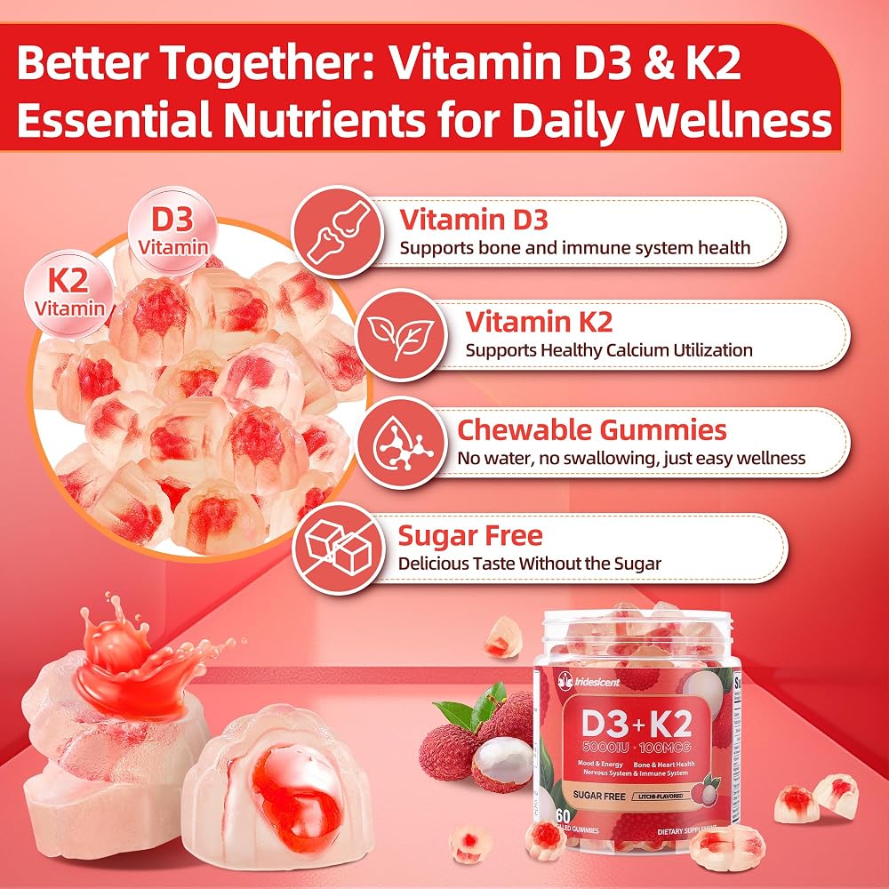IRIDESICENT Vitamin D3 K2 Gummies w/Magnesium Sugar Free - D3 Vitamin