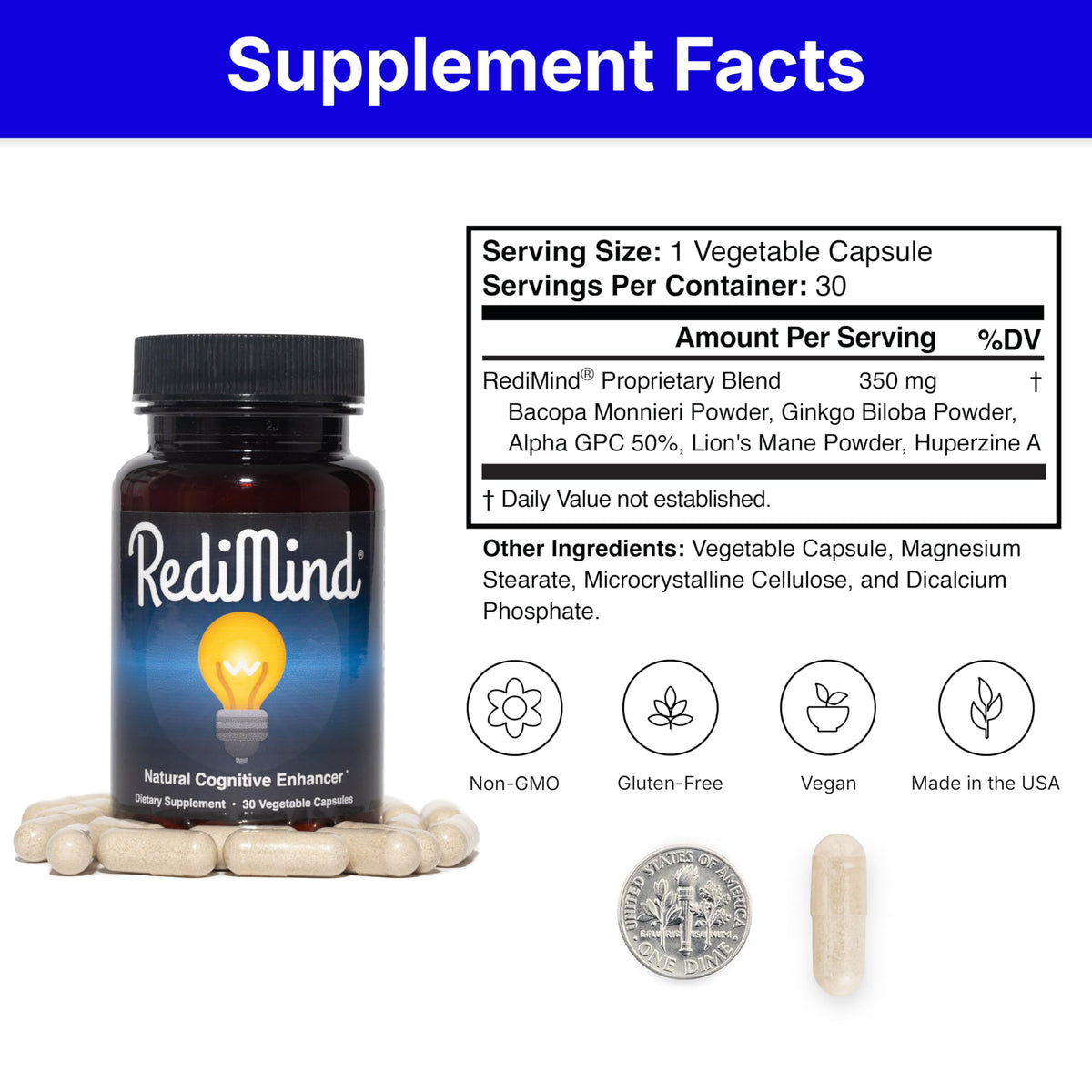 RediMind Natural Cognitive Support Brain Supplement - 30 Capsules - image 6