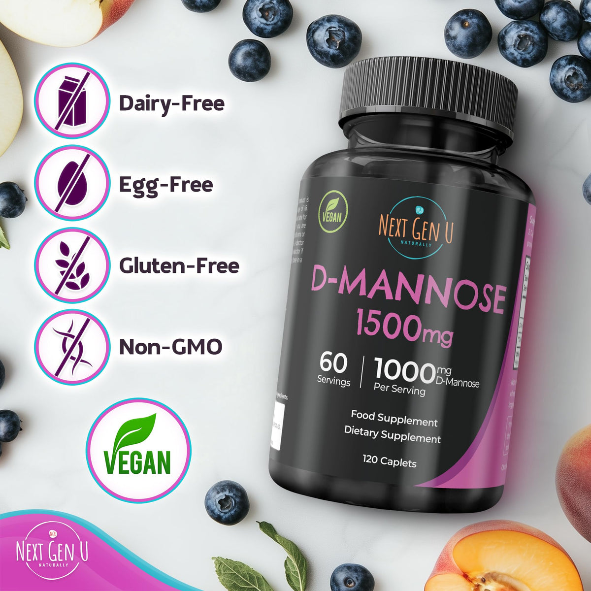 NGU Next Gen U D-Mannose 1500 mg - 120 Vegan Caplets - image 2