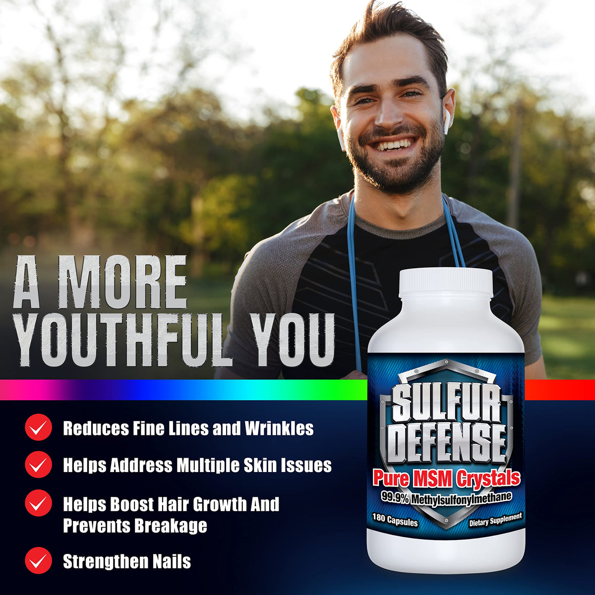 7 Lights Sulfur Defense Opti-MSM 99.9% Pure MSM Powder - 180 Capsules - image 7