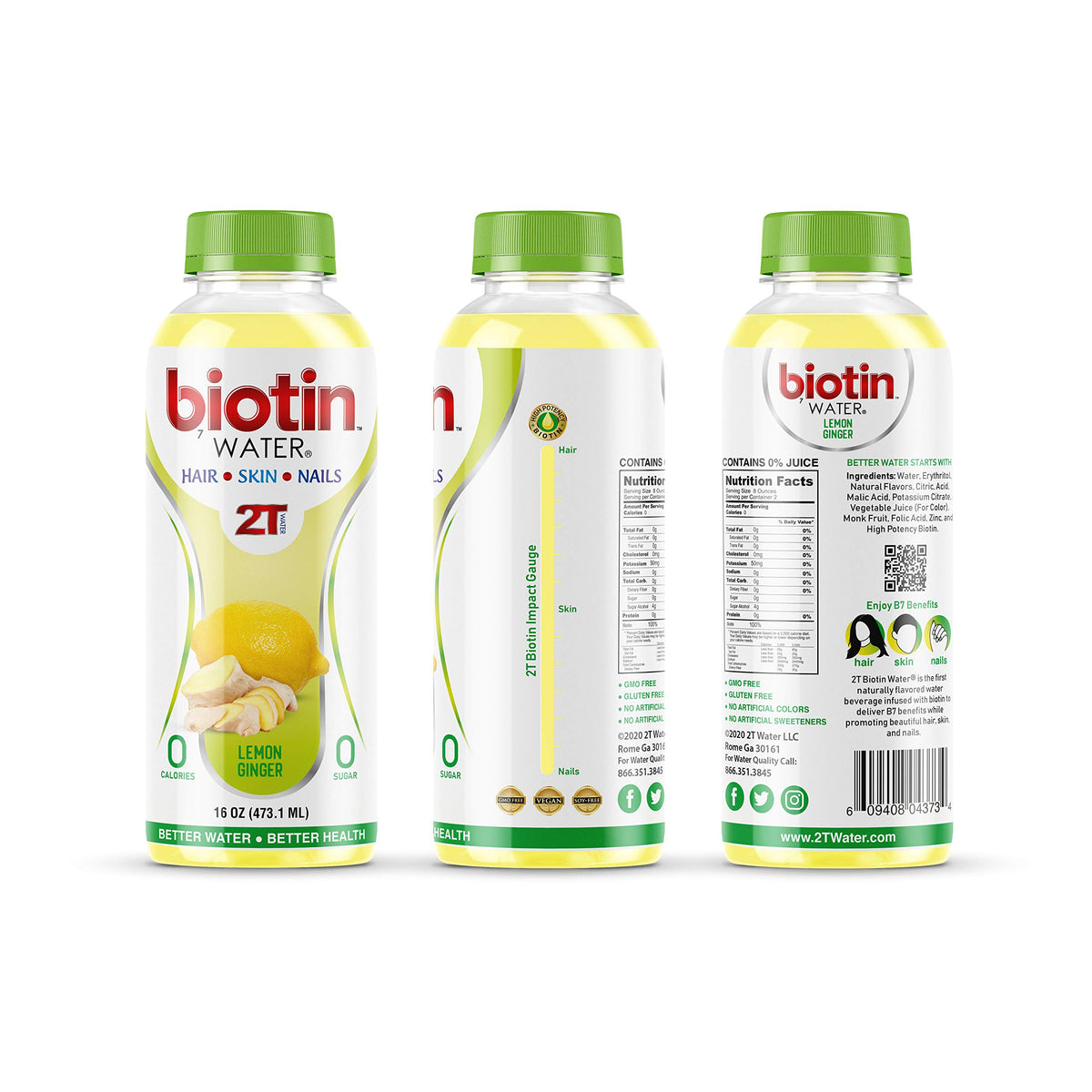 2T Water 2T Biotin Water Lemon Ginger - 473 mL