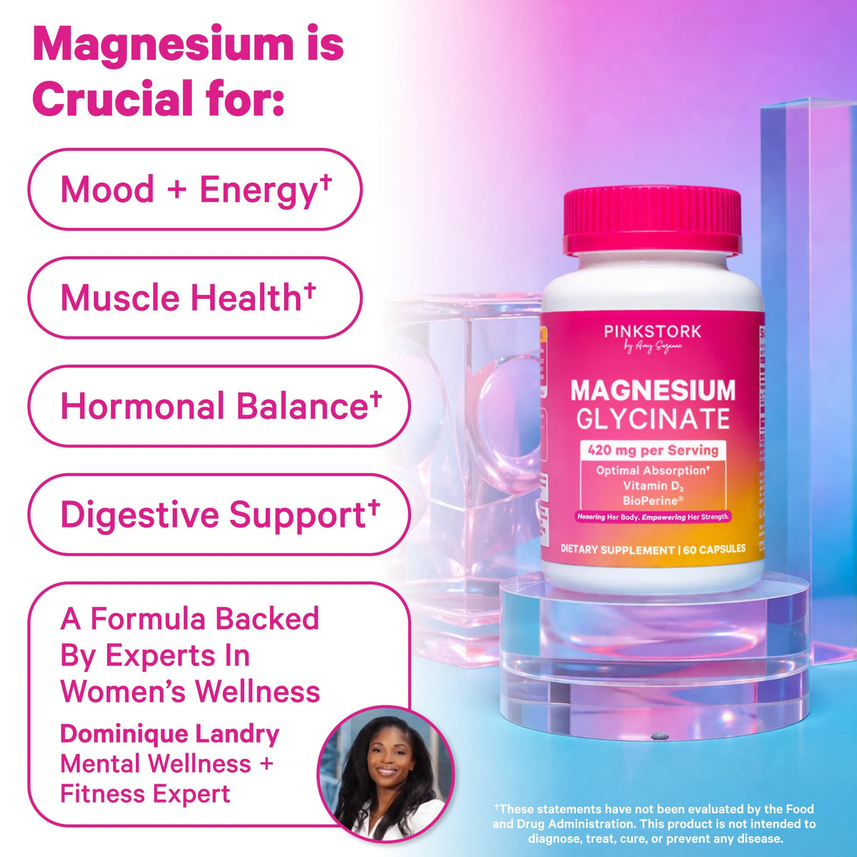 Pink Stork Magnesium Glycinate with Vitamin D3 - 60 Capsules - image 3