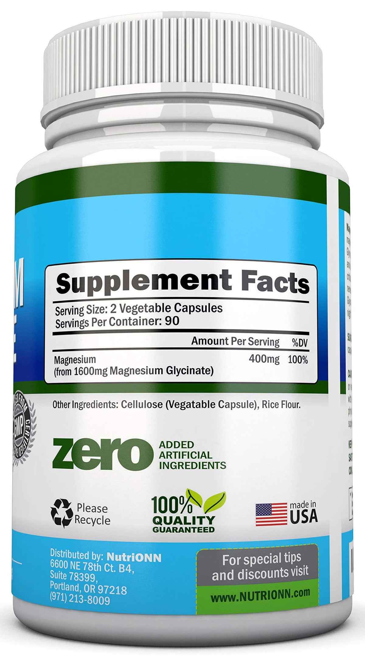 NutriONN Magnesium Glycinate 1600 mg - 180 Vegan Capsules - image 2