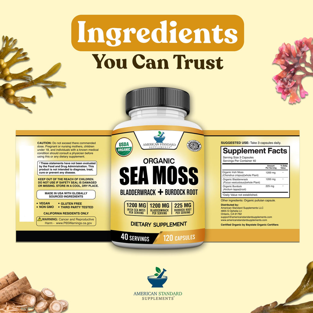 American Standard Supplements Organic Sea Moss Bladderwrack Burdock Root - image 8