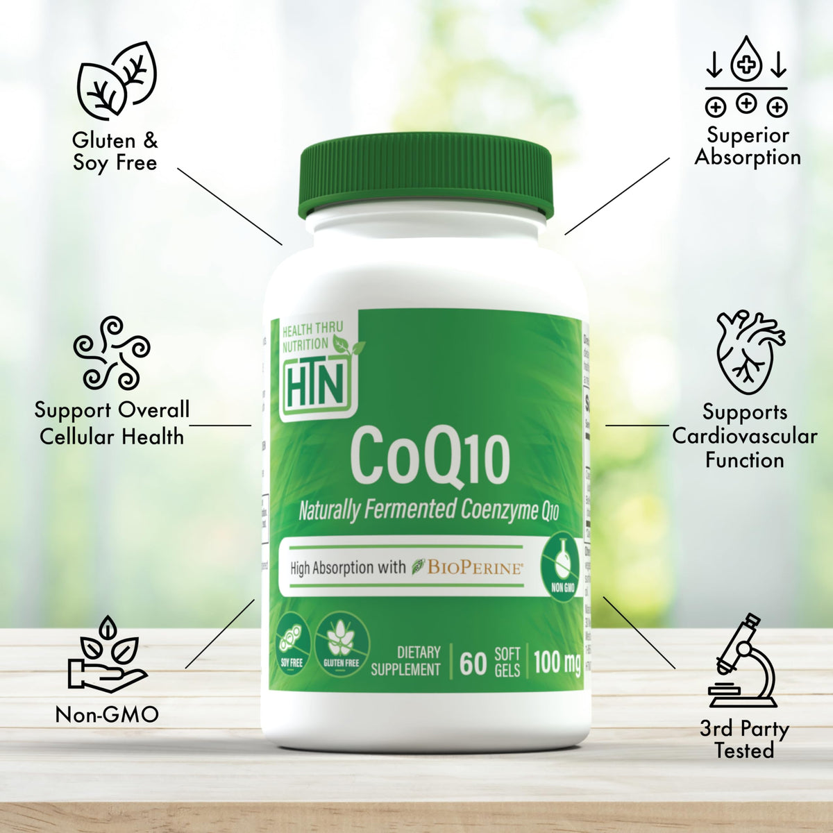 Health Thru Nutrition CoQ-10 100mg with BioPerine - 60 Softgels - image 4