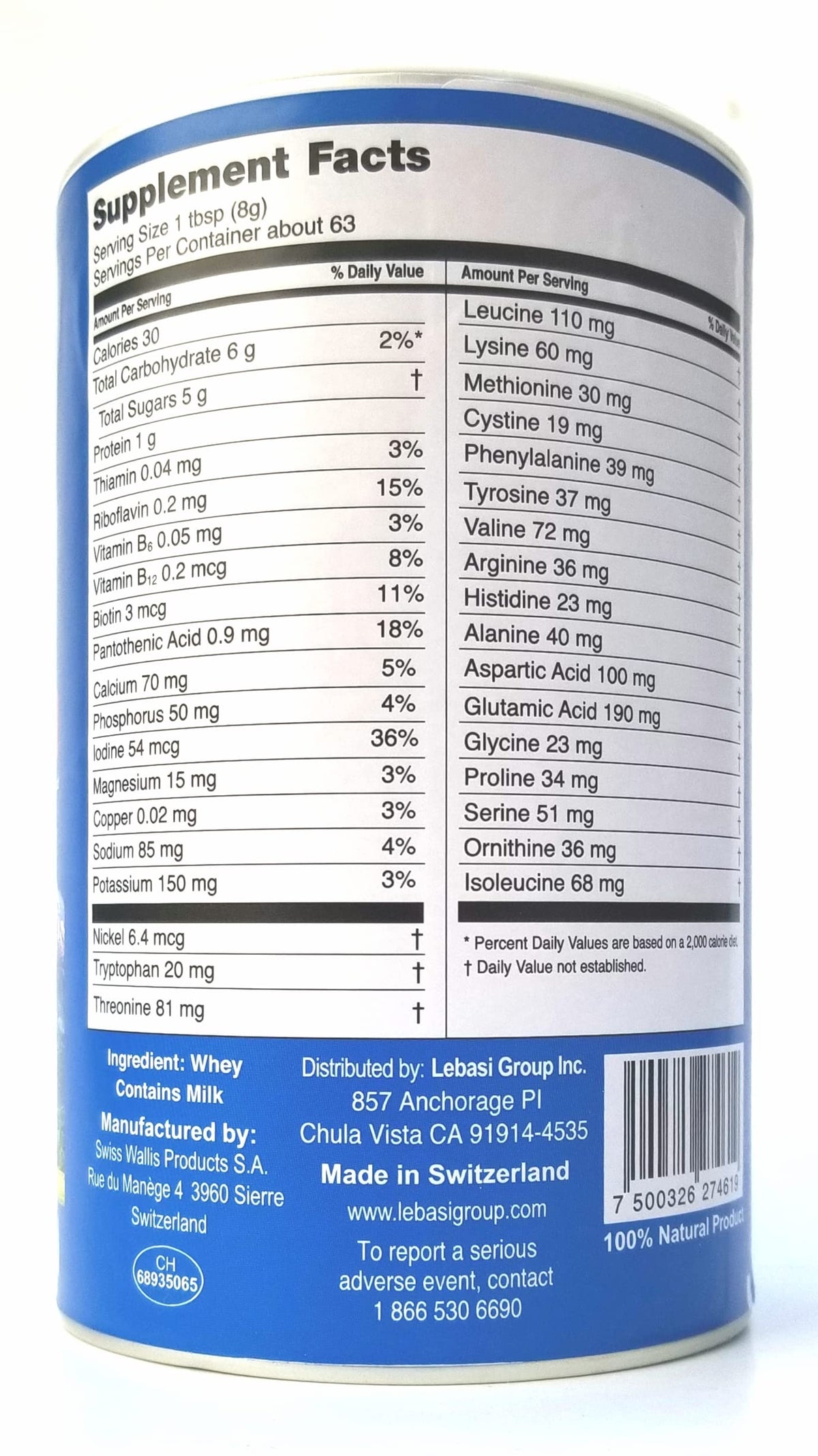 Lebasi Lactoserum Swiss Whey Supplement Powder - 2 x 500g - image 3