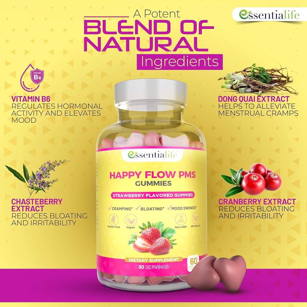 Essentialife Happy Flow PMS Support Gummies - 60 Count - image 2