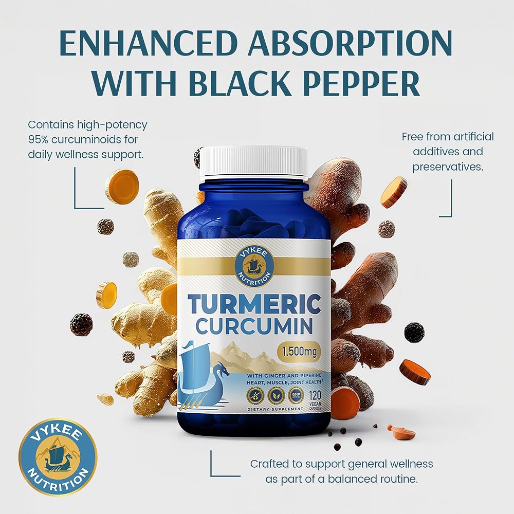 Vykee Nutrition Turmeric Curcumin with Ginger & Piperine - 120 Capsules - image 7
