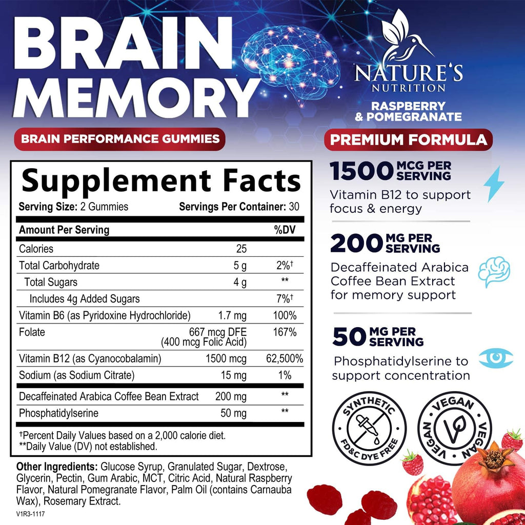 Nature's Nutrition Brain Supplement Memory & Focus Gummies - 60 Gummies - image 2
