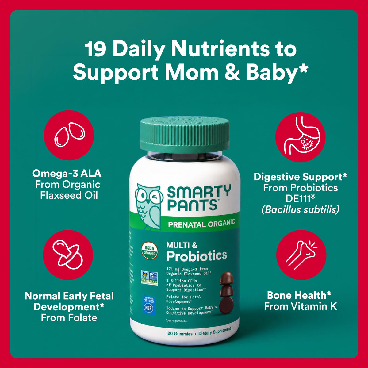 SmartyPants Organic Prenatal Vitamins with Probiotics - 120 Gummies - image 2
