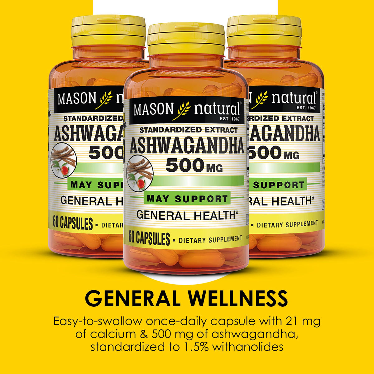 MASON NATURAL Ashwagandha 500 mg Adaptogen - 180 Capsules - image 4