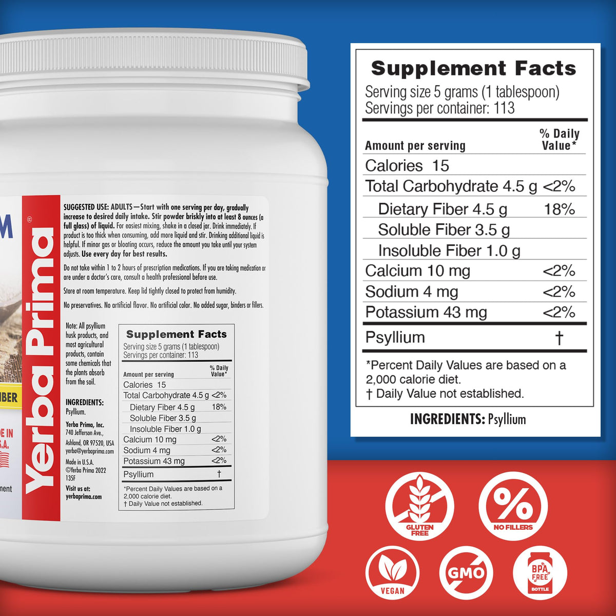 Yerba Prima Psyllium Whole Husks 20 oz