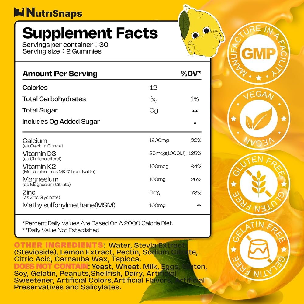 Nutrisnaps Calcium Citrate Gummies 1200mg Bone Support - 60 Count - image 2