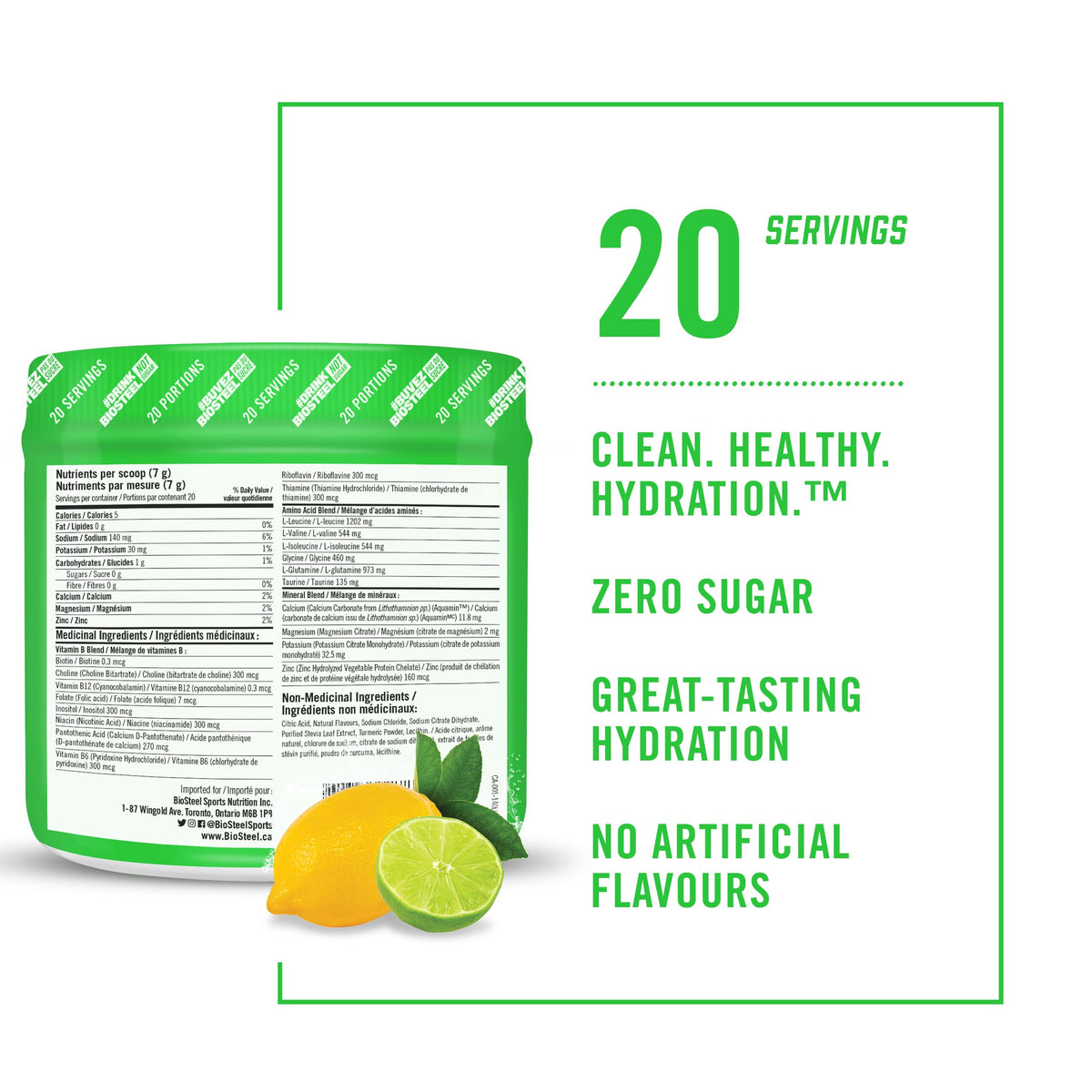 BioSteel Hydration Mix Lemon Lime Powder - 20 Servings - image 3