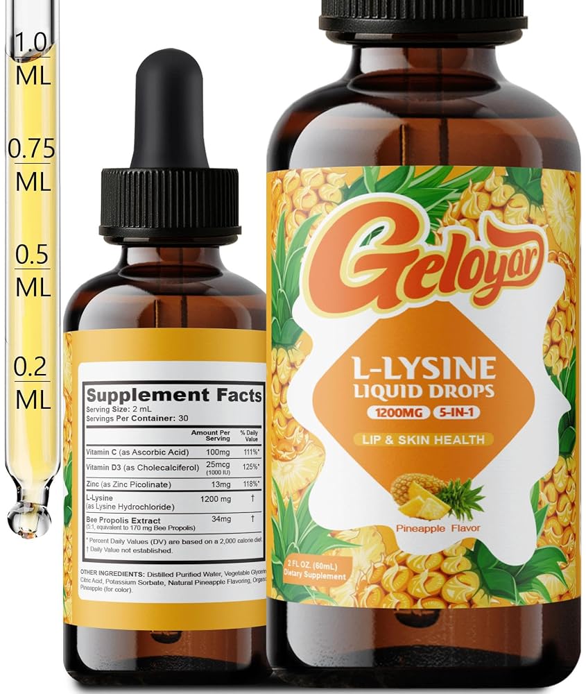 Geloyar L-Lysine Liquid Drops with Vitamin C, D3, Zinc & Bee Propolis