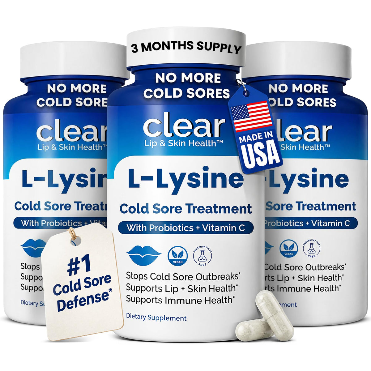 Clear Probiotics Lysine Cold Sore Treatment Capsules - 180 Count