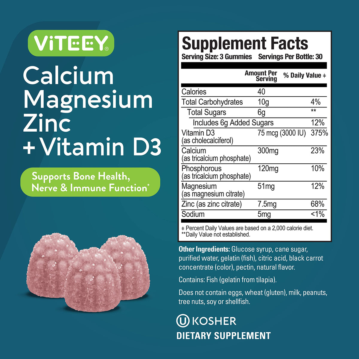 Viteey Calcium Magnesium Zinc Gummies with Vitamin D3 - 90 Gummies - image 4