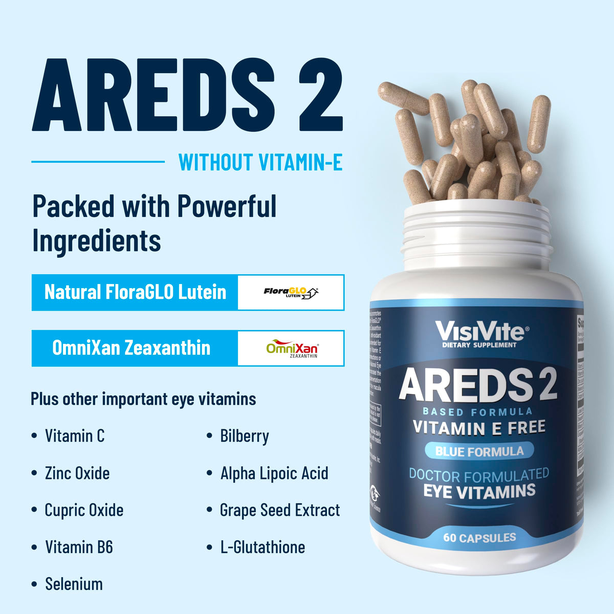 VisiVite AREDS 2 Eye Vitamins Without Vitamin E - 60 Capsules - image 2