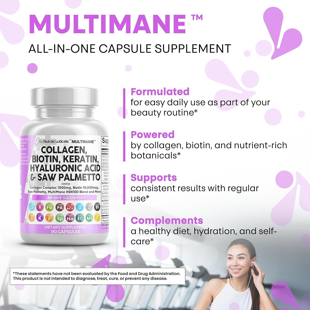 Clean Nutraceuticals Collagen Pills 1000mg Biotin 10000mcg Keratin