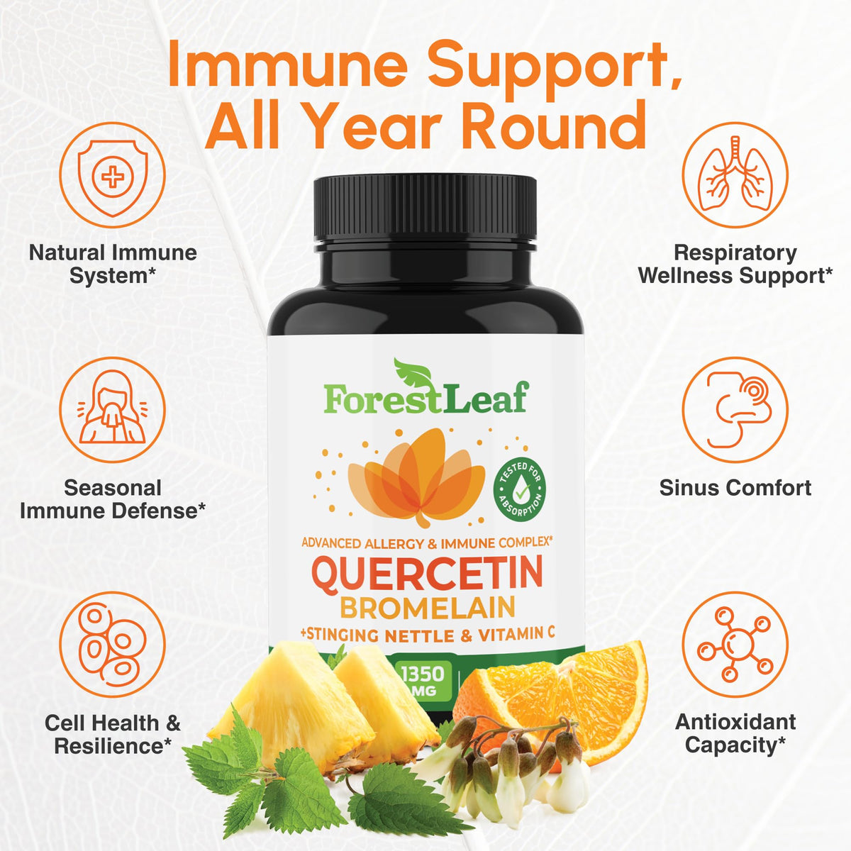 ForestLeaf Quercetin with Bromelain 1350mg - Blend with Vitamin C