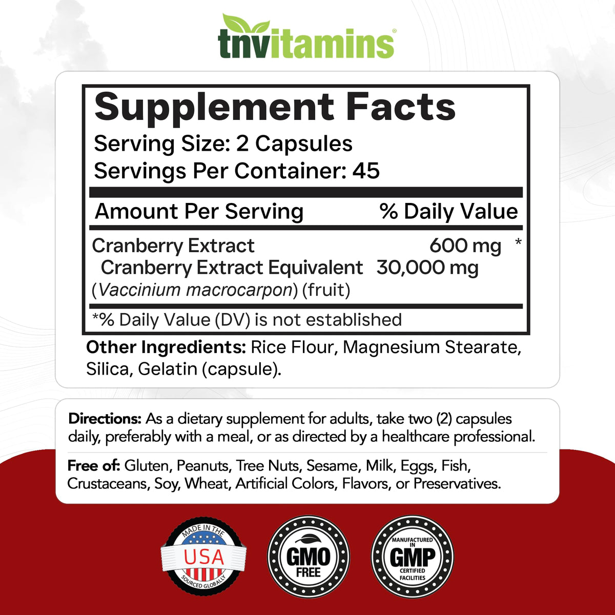 tnvitamins Cranberry Pills Urinary Tract Support - 90 Capsules - image 2