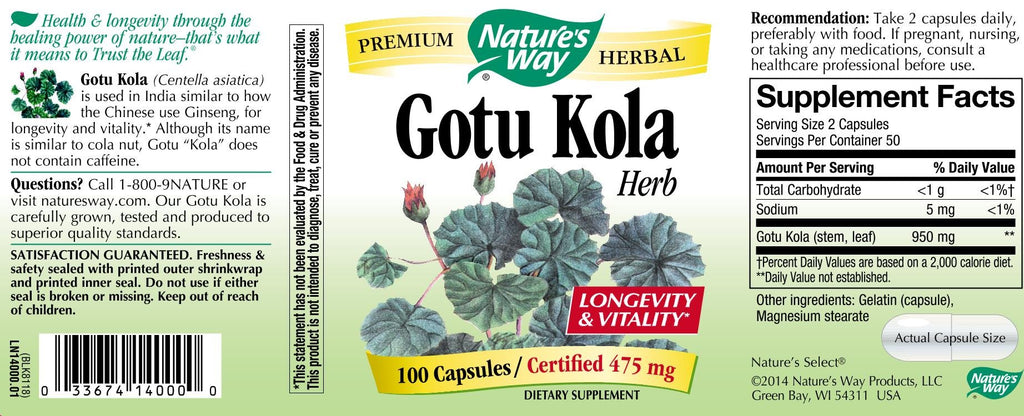 Nature's Way Gotu Kola Herb - 100 Vegetarian Capsules - image 2