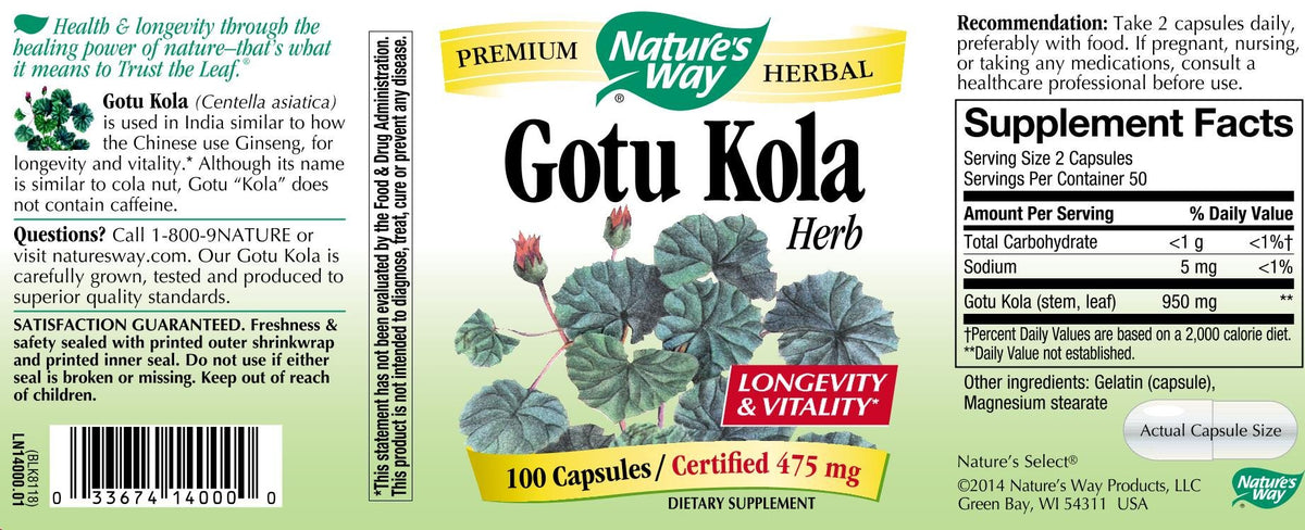 Nature's Way Gotu Kola Herb - 100 Vegetarian Capsules - image 2