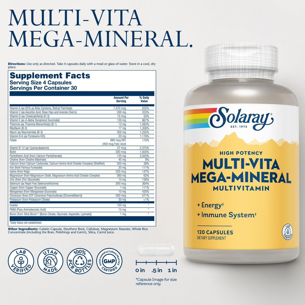 SOLARAY Multi-Vita Mega-Mineral Multivitamin - 120 Capsules - image 2