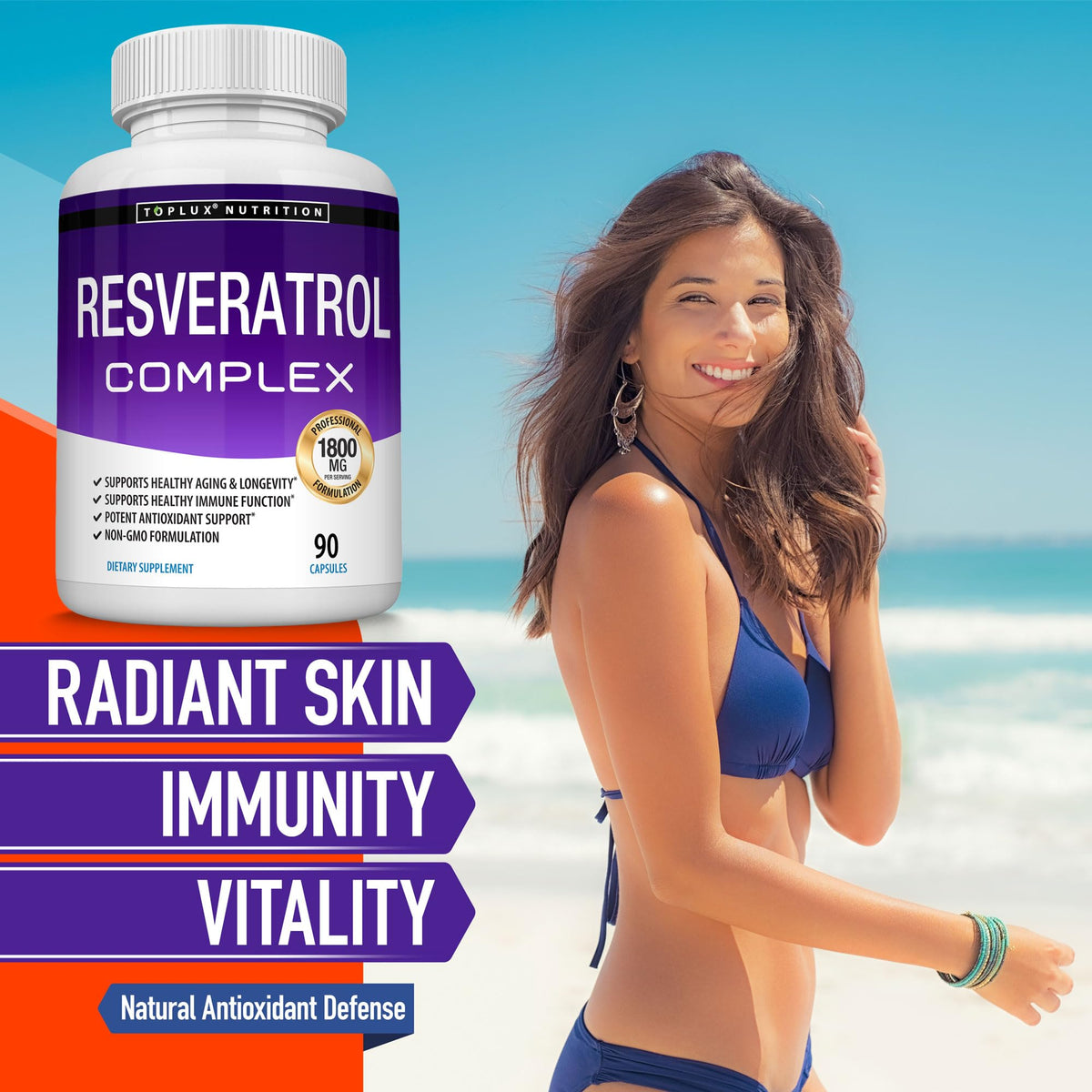 Toplux Resveratrol Supplement 1800 mg Antioxidant Complex - 90 Capsules - image 4