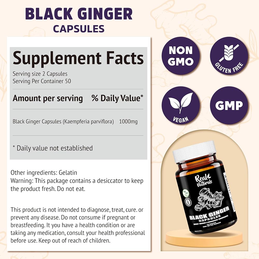 Real Naturals Black Ginger Extract 500 mg - 100 Capsules - image 7