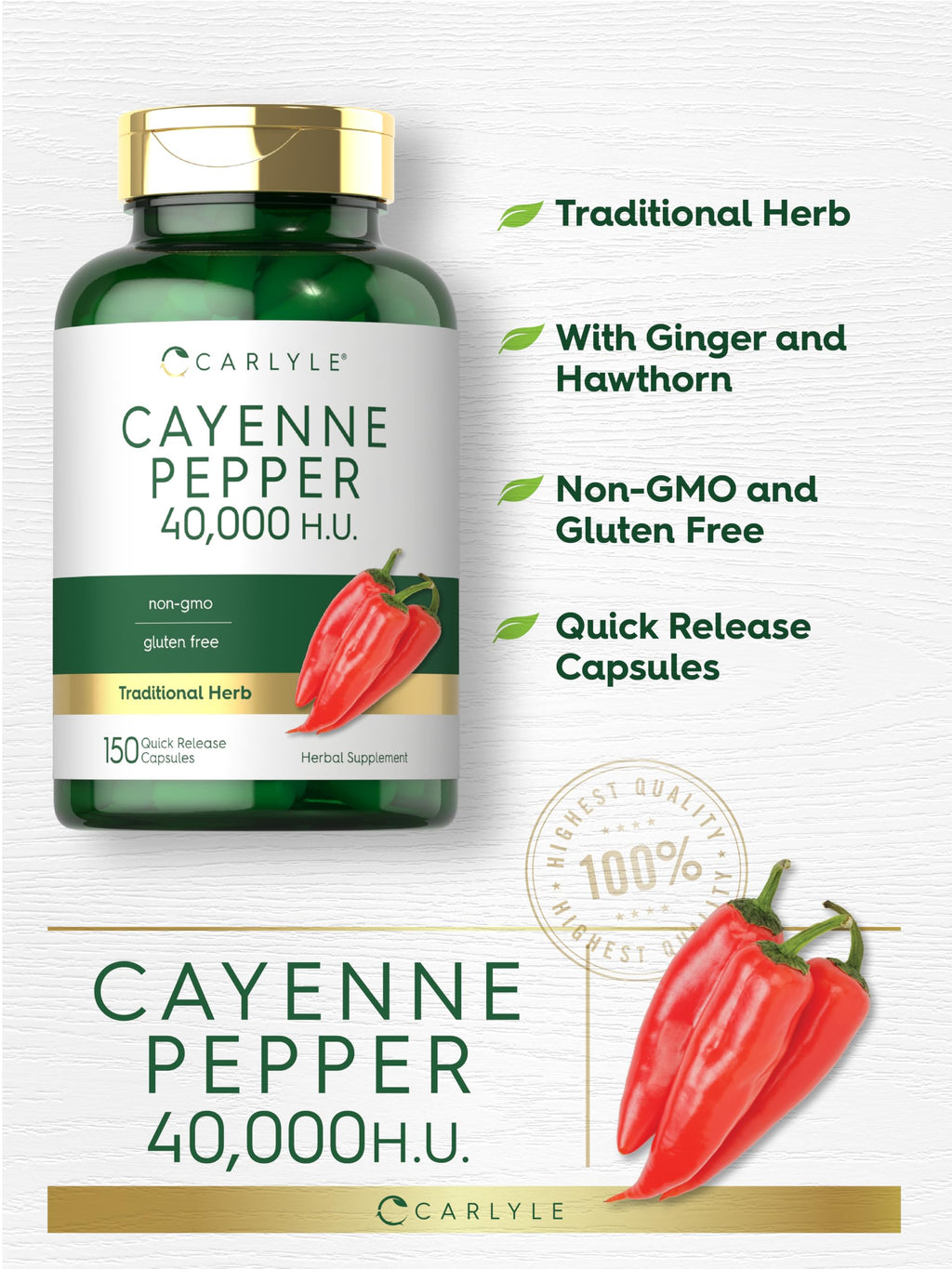 Carlyle Cayenne Pepper Capsules 40,000 HU - 150 Count - image 4