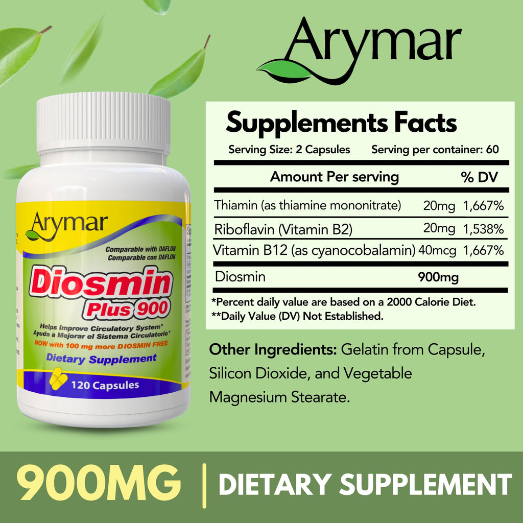 Arymar Diosmin Plus 900 Circulatory Support - 60 Capsules - image 5