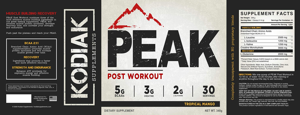 Kodiak Supplements Peak Post Workout BCAA 2:1:1 Creatine - 30 Servings - image 6