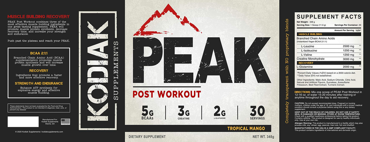 Kodiak Supplements Peak Post Workout BCAA 2:1:1 Creatine - 30 Servings - image 6