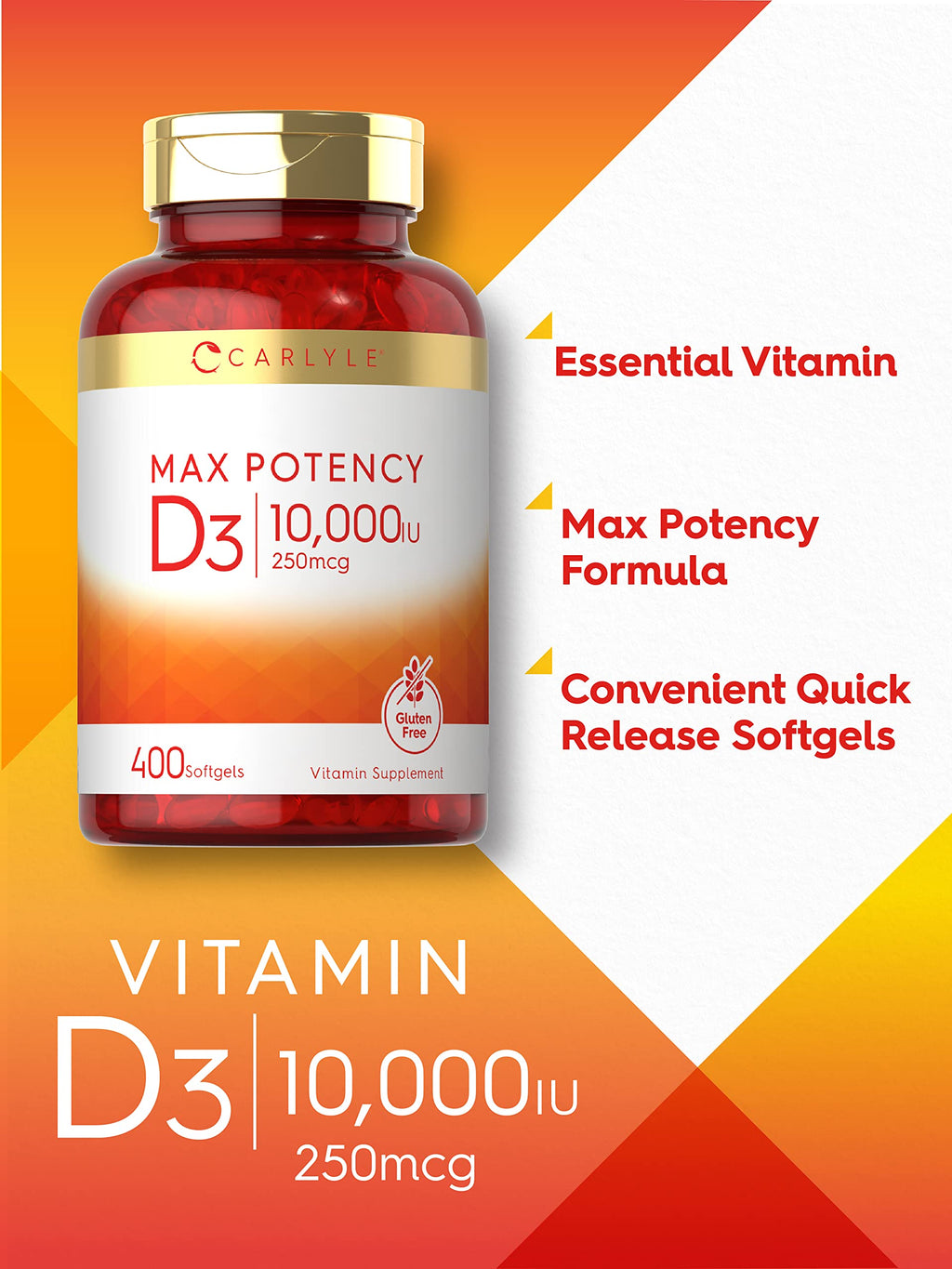 Carlyle Vitamin D3 10000 IU - 400 Softgels - image 3