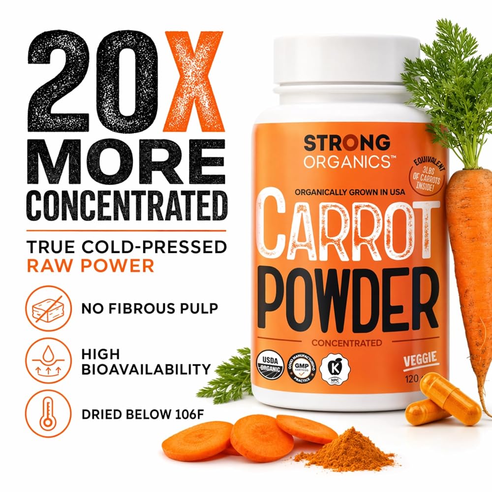 Strong Organics Raw Organic Carrot Juice Powder - 120 Capsules - image 2