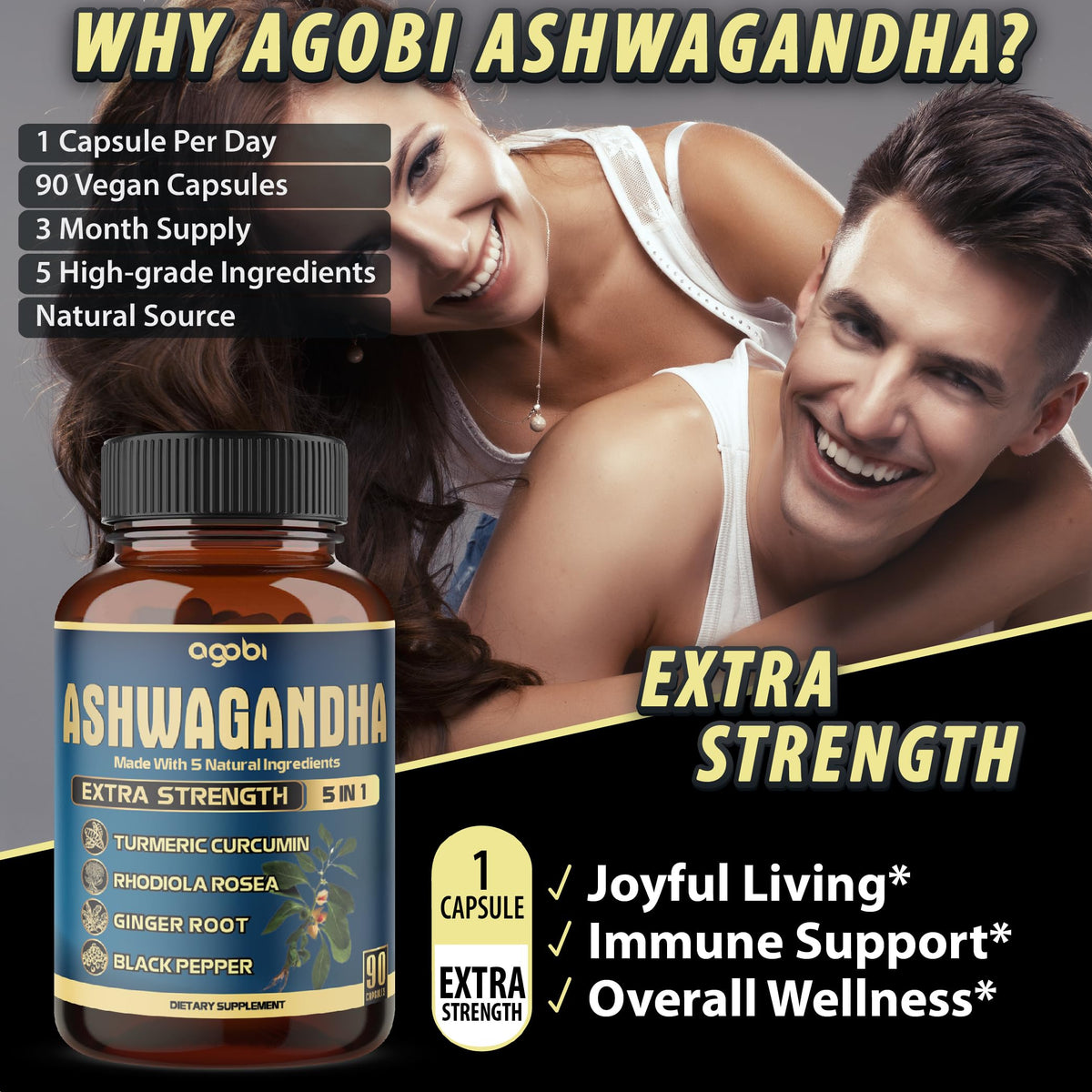 Agobi Ashwagandha Extract Capsule with Ginger & Turmeric - 90 Capsules - image 5