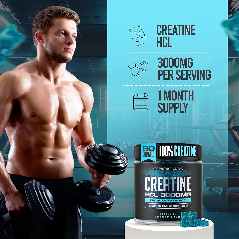 Demon Labz Creatine HCl 3000mg Vegan Gummies Raspberry - 90 Count - image 2