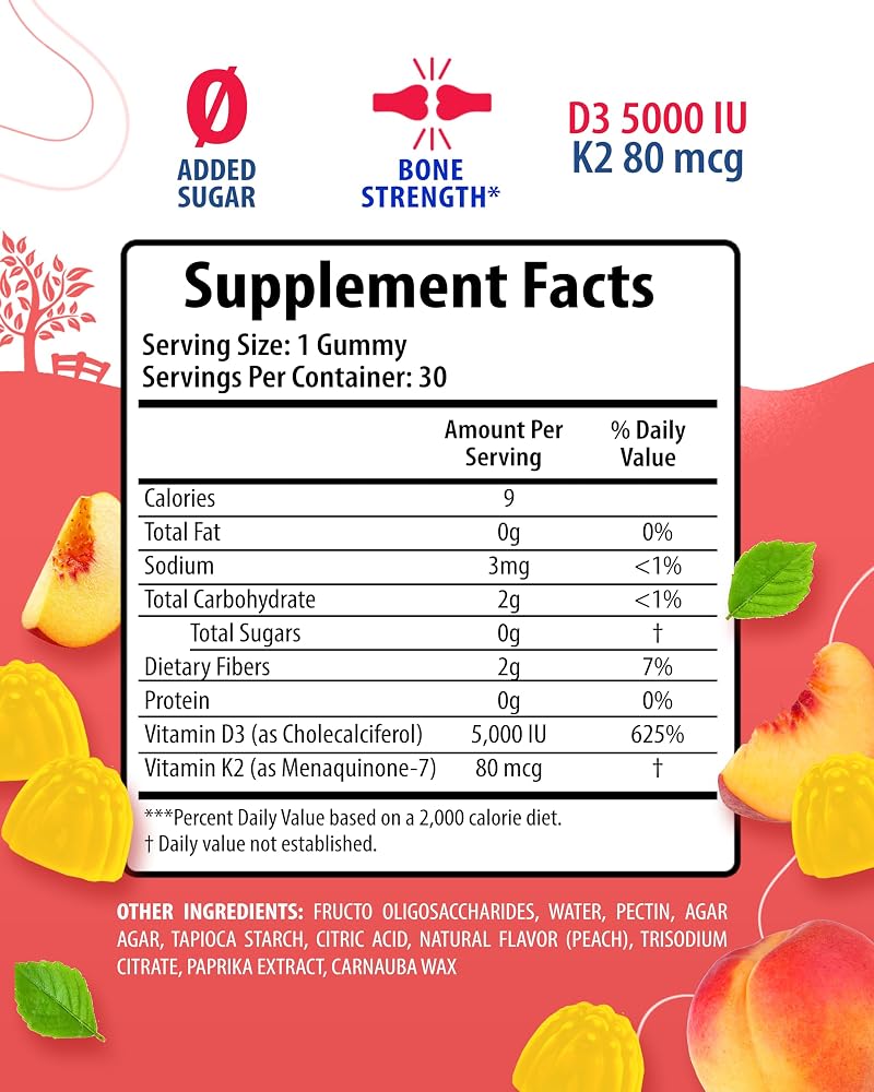SUNNY SAM Vitamin D3 K2 Gummies 5000 IU - Immune & Bone Support