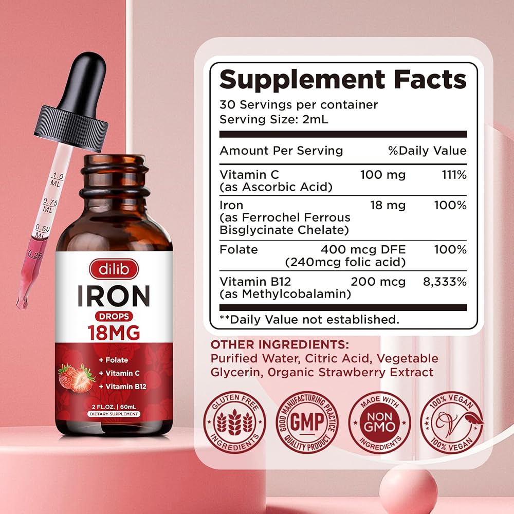 dilib Liquid Iron Supplement for Women & Men Iron Drops Iron