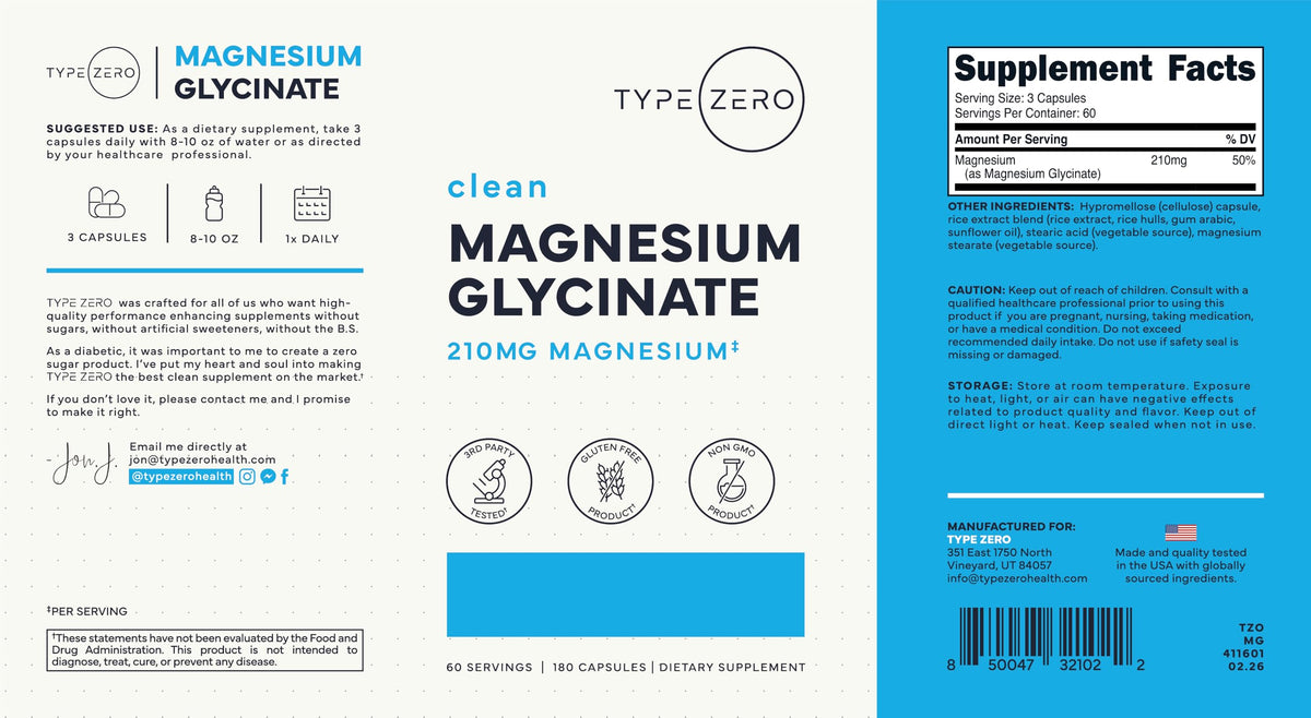Type Zero Magnesium Glycinate 210mg - 180 Capsules - image 6