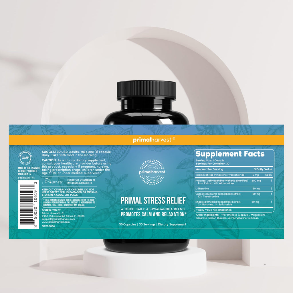 Primal Harvest Stress Relief Supplement for Women and Men Pure