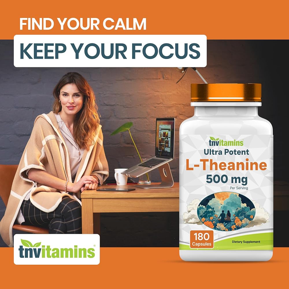 tnvitamins L-Theanine 500 mg Capsules for Calm Focus - 180 Capsules - image 3